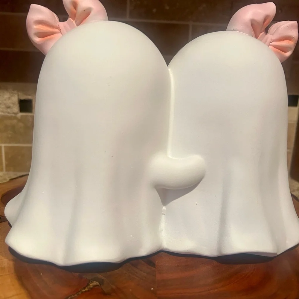 Ghost Twin Girls with Pink Bow Trick or Treat Book Ghost Halloween Decor
